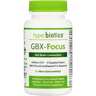 Hyperbiotics GBX-Focus, Gut-Brain Connection, 6 млрд КОЕ, 60 запатентованных таблеток постепенного высвобождения