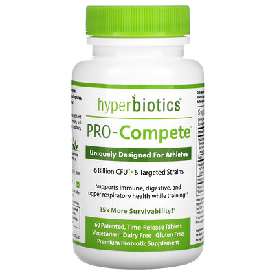 Hyperbiotics PRO-Compete, Uniquely Designed for Athletes, 6 Billion CFU, 60 Time-Release Tablets
