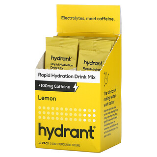 Hydrant, Rapid Hydration Drink Mix +100 mg Caffeine, Lemon, 12 Pack, 0.28 oz (7.8 g) Each