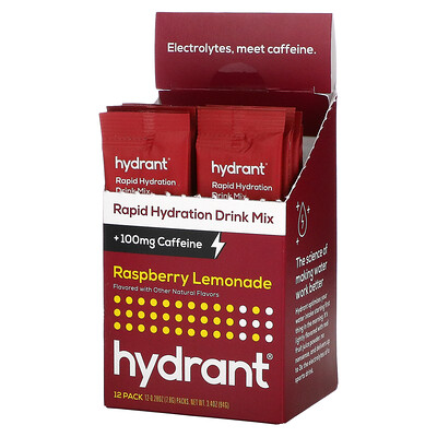 

Hydrant Смесь для быстрого увлажнения, малиновый лимонад, 12 пакетиков по 7,8 г (0,28 унции)
