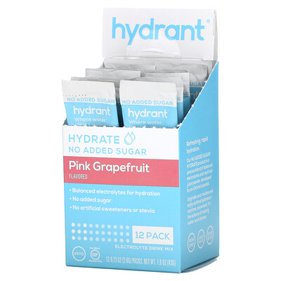 Hydrant Смесь для напитков с электролитами, розовый грейпфрут, 12 пакетиков по 3,6 г (0,13 унции)