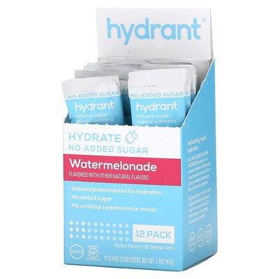 

Hydrant Смесь для напитков с электролитами, арбуз, 12 пакетиков по 3,9 г (0,14 унции)