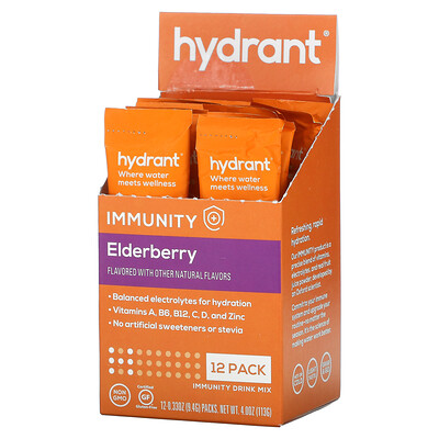 Hydrant Immunity Drink Mix, бузина, 12 пакетиков по 9,4 г (0,33 унции)