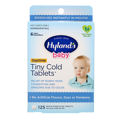 

Baby, Tiny Cold Tablets, Daytime, Ages 6 Months +, 125 Quick-Dissolving Tablets