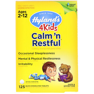 Hyland's, 4 Kids, Calm 'n Restful, для детей 2–12 лет, 125 быстрорастворимых таблеток