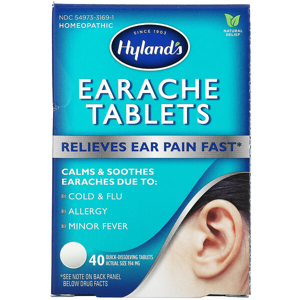 Hyland's, Comprimidos para Dor de Ouvido, 40 Comprimidos de Dissolução Rápida