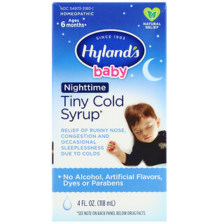 Hyland's, 嬰兒，受涼咳嗽舒緩夜用糖漿，6 個月以上，4 液量盎司（118 毫升）