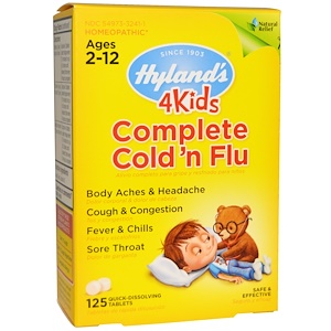 Hyland's, 4Kids Complete Cold 'n Flu, для детей от 2-12 лет, 125 быстрорастворимых таблеток