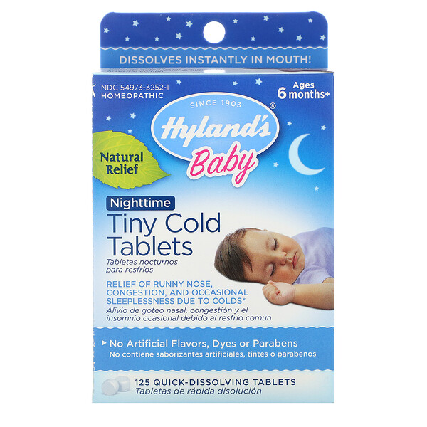 Hyland's‏, Baby, Nighttime Tiny Cold Tablets, Ages 6 months+, 125 Quick-Dissolving Tablets