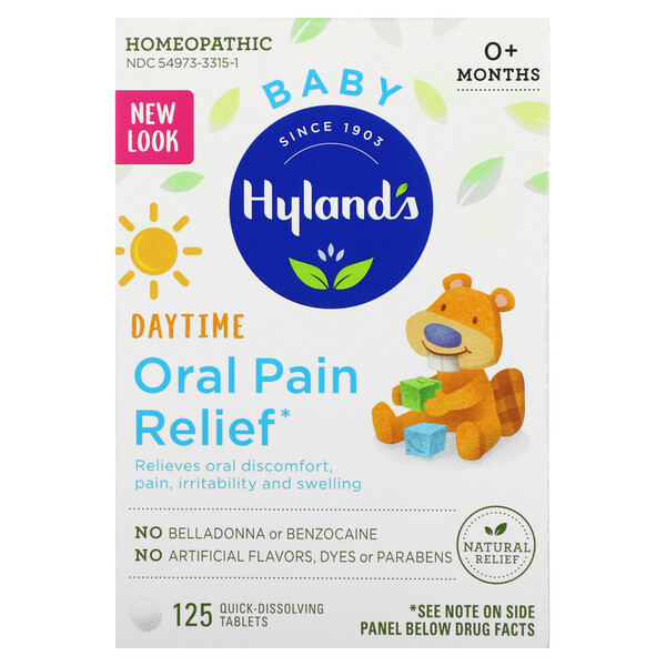 Hyland's, таблетки для облегчения боли в полости рта у грудных детей, от 0 месяцев, 125 быстрорастворимых таблеток