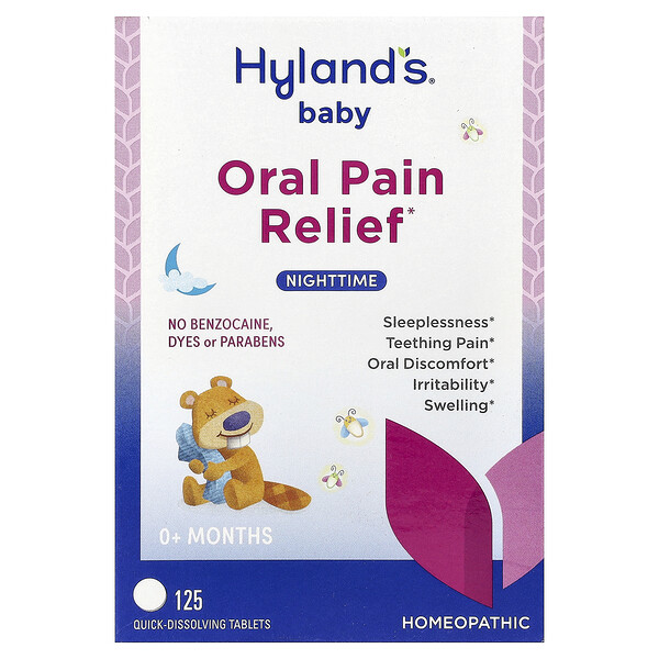 Hyland's Naturals Baby, Oral Pain Relief, Nighttime, 0+ Months, 125 Quick-Dissolving Tablets