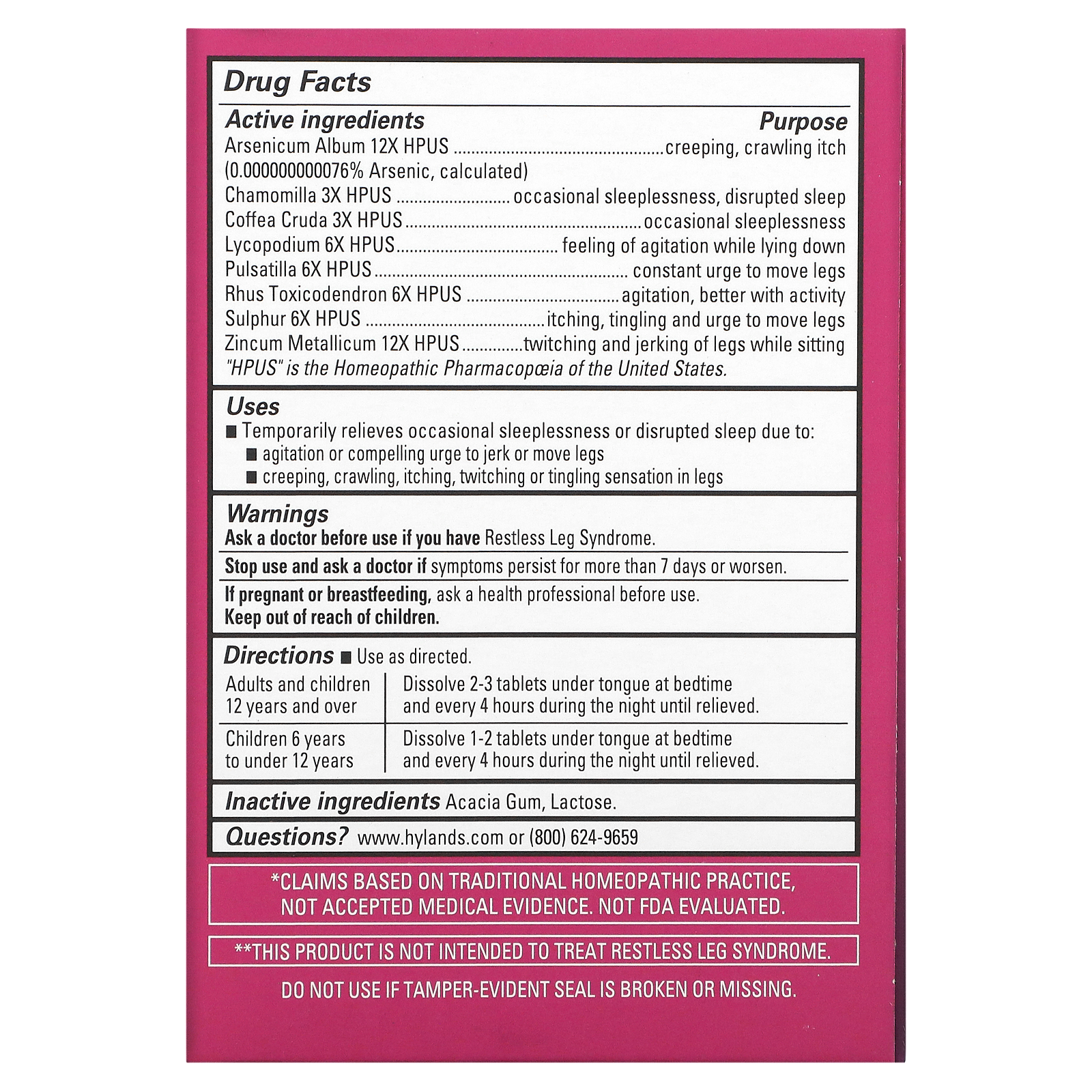 Hyland's Naturals, Restful Legs PM, 빠르게 녹는 정제 50정