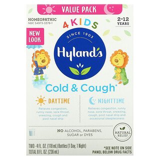 Hyland's, 4 Kids, 감기 및 기침, 주간 및 야간 밸류 팩, 만 2~12세, 2병, 병당 118ml(4fl oz)