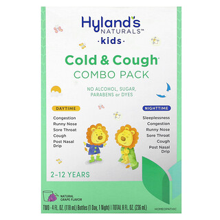 Hyland's Naturals, Pachet combinat pentru copii, răceală și tuse, ziua/noaptea, vârsta 2-12 ani, struguri naturale, 2 sticle, 4 fl oz (118 ml) fiecare