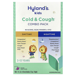 Hyland's Naturals, 兒童，著涼和咳嗽包，日間/夜間，2-12 歲，天然葡萄味，2 瓶，每瓶 4 液量盎司（118 毫升）