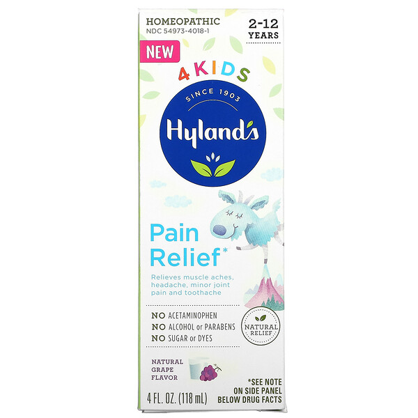 Hyland's, 4 Kids, Pain Relief, 2-12 Years, Natural Grape, 4 fl oz (118 ml)