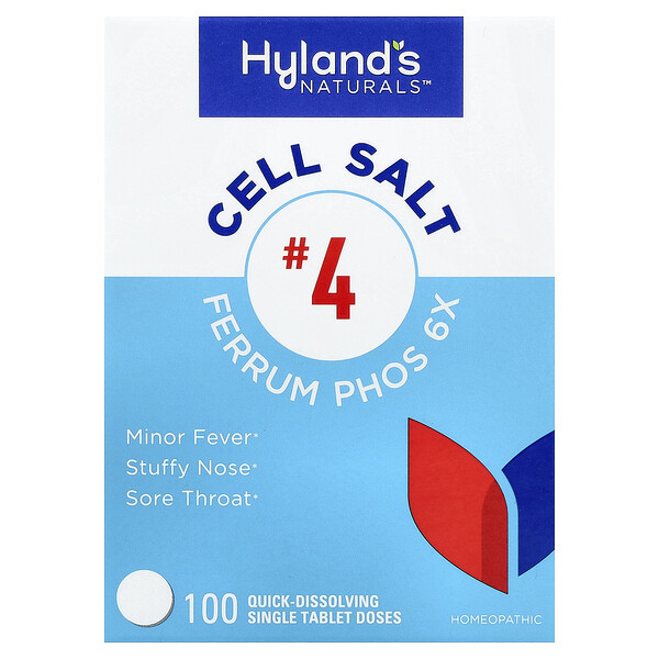 Hyland's Naturals Cell Salt #4, Ferrum Phos 6X, 100 Quick-Dissolving Single Tablets