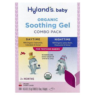 Hyland's Naturals, Bebé, Paquete combinado de geles calmantes orgánicos, Para el día y la noche, Más de 2 meses, Cereza orgánica, 2 tubos, 15 g (0,53 oz) cada uno