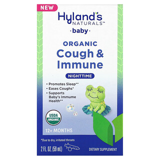 Hyland's Naturals, Bebés orgánicos para la tos e inmunidad, Para la noche, 12 meses en adelante`` 59 ml (2 oz. Líq.)