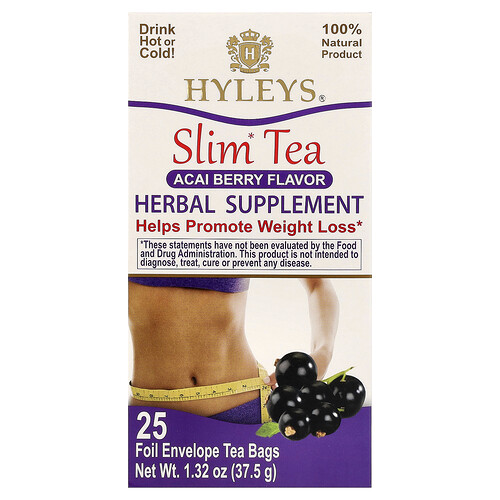 Hyleys Tea Slim Tea, Acai Berry, 25 Foil Envelope Tea Bags, 1.32 oz (37.5 g)