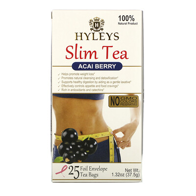 Hyleys Tea Slim Tea, Acai Berry, 25 Foil Envelope Tea Bags, 0.05 oz (1.5 g) Each