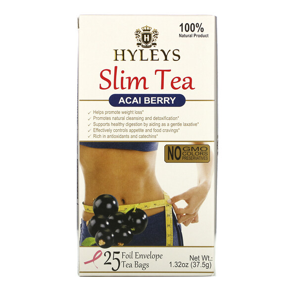Hyleys Tea, Slim Tea, ягоды асаи, 25 чайных пакетиков в фольгированных пакетиках, по 1,5 г (0,05 унции)