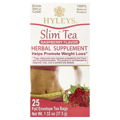 Hyleys Tea, Slim Tea, Frambuesa, 25 bolsitas de té en sobres de aluminio, 37,5 g (1,32 oz)