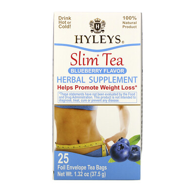 Hyleys Tea Slim Tea, Blueberry Flavor, 25 Foil Envelope Tea Bags, 1.32 oz (37.5 g)