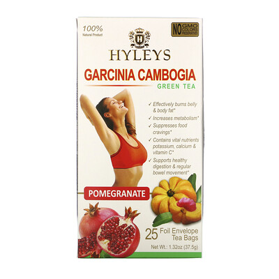 Hyleys Tea Garcinia Cambogia Green Tea, Pomegranate, 25 Tea Bags, 1.32 oz (37.5 g)