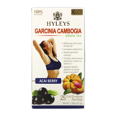 Hyleys Tea Garcinia Cambogia Green Tea, Acai Berry, 25 Tea Bags, 1.32 oz (37.5 g)