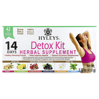 Hyleys Tea, Kit de desintoxicación de 14 días, Surtido, 42 bolsitas de té en sobres de aluminio, 63 g (2,22 oz)
