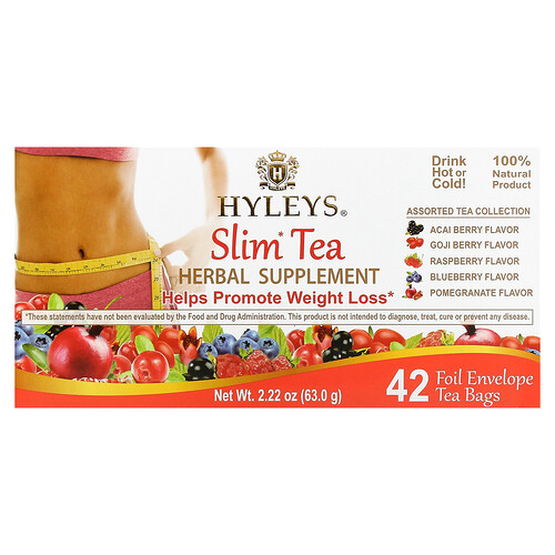 Hyleys Tea Slim Tea, Assorted Tea Collections, 42 Foil Envelope Tea Bags, 2.22 oz (63 g)