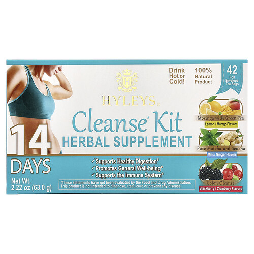 Hyleys Tea 14 Days Cleanse Kit, 42 Foil Envelope Tea Bags, 2.22 oz (63 g)