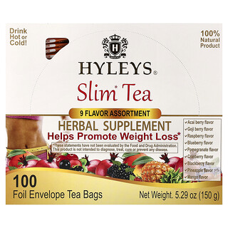 Hyleys Tea, Té adelgazante, Surtido de 9 sabores, 100 bolsitas de té en sobres de aluminio, 150 g (5,29 oz)