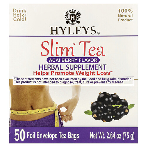 Hyleys Tea Slim Tea, Acai Berry, 50 Foil Envelope Tea Bags, 2.64 oz (75 g)