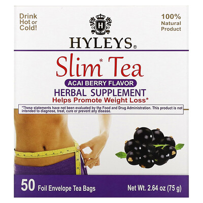 

Hyleys Tea Slim Tea Acai Berry 50 Foil Envelope Tea Bags 0.05 oz (1.5 g) Each