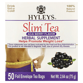 Hyleys Tea, Slim Tea, Acai Berry, 50 Foil Envelope Tea Bags, 75 g