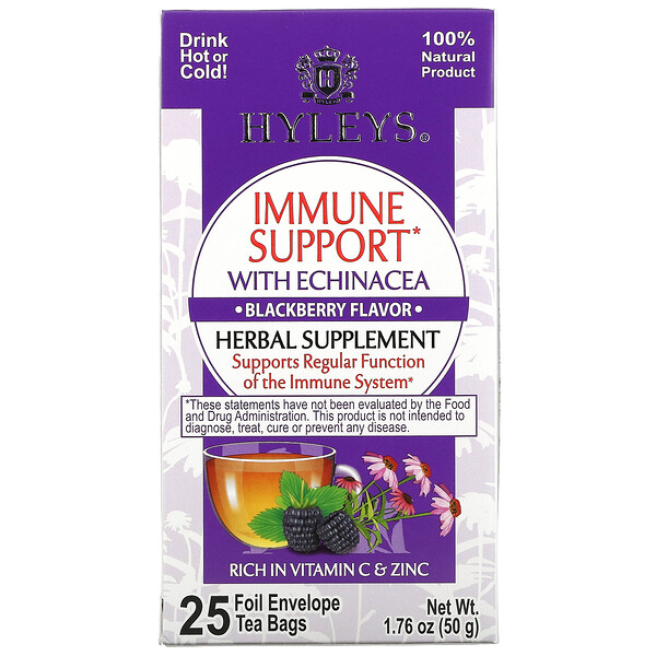 Immune Support with Echinacea, Blackberry, 25 Foil Envelope Tea Bags, 0.07 oz (2 g) Each