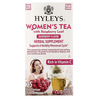 Hyleys Tea, Thé pour femmes à la feuille de framboise, Framboise, 25 sachets de thé Enveloppe en aluminium, 37,5 g