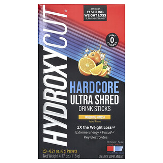 Hydroxycut, Hardcore Ultra Shred Drink Sticks, Tangerine Mimosa, 20 Packets, 0.21 oz (6 g) Each