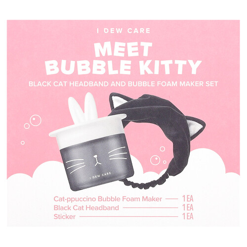 I Dew Care, Maak kennis met Bubble Kitty, Black Cat hoofdband en Bubble Foam Maker Set, 3-delige set