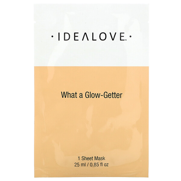 Idealove‏, قناع الجمال What a Glow-Getter الورقي لإشراق البشرة، قناع ورقي واحد، 0.85 أونصة سائلة (25 ملل)