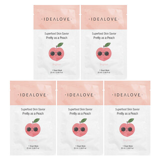 Idealove, Superfood Skin Savior, Pretty as a Peach, 5 mascarillas de belleza, 20 ml (0,68 oz. líq.) cada una