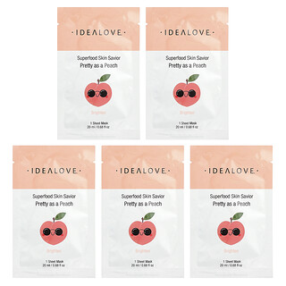 Idealove, Superfood Skin Savior, Pretty as a Peach, 5 Beauty Sheet Masks, 0.68 fl oz (20 ml) Each