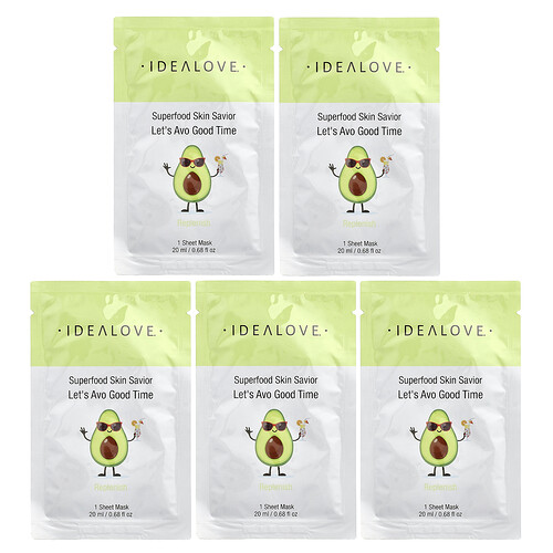 Idealove, Superfood Skin Savior, La oss avo god tid, 5 skjønnhetsmasker, 0.68 fl oz (20 ml) hver