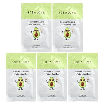 Idealove, Superfood Skin Savior, Let's Avo Good Time, 5 Beauty Sheet Masks, 0.68 fl oz (20 ml) Each