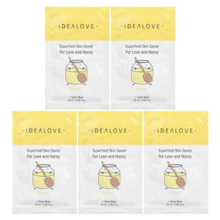 Idealove, Superalimentos de rescate para la piel, Por amor y miel, 5 mascarillas de belleza en lámina, 20 ml (0,68 oz. líq.) cada una