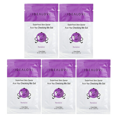 Idealove, Superfood Skin Savior, Acai You Checking Me Out, 5 Beauty Sheet Masks, 0.68 fl oz (20 ml) Each