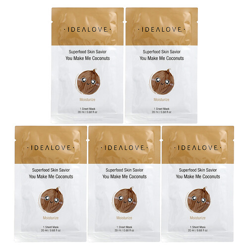 Idealove, Superfood Skin Savior, You Make Me Coconuts, 5 Beauty Sheet Masks, 0.68 fl oz (20 ml) Each