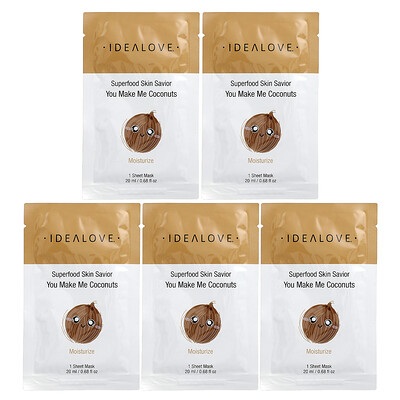 Idealove, Superfood Skin Savior, You Make Me Coconuts, 5 Beauty Sheet Masks, 0.68 fl oz (20 ml) Each